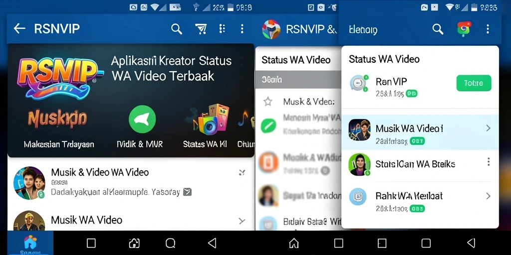 Tampilan antarmuka RSNVIP untuk membuat status WA video yang menarik.