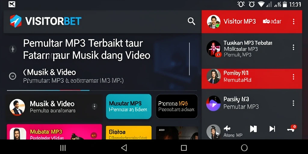 Screenshot utama VISITORBET menampilkan antarmuka pemutar MP3 yang intuitif.